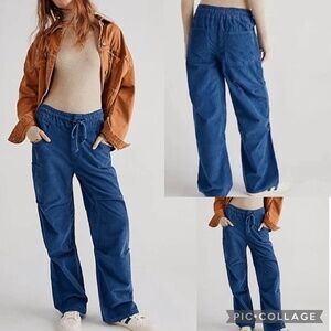 We The Free Modern Love High Rise Pull-On Corduroy Blue Drawstring Cargos Size M